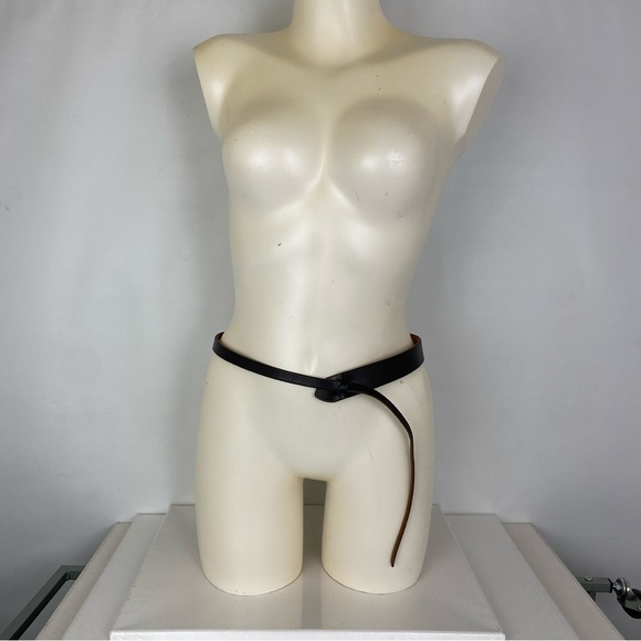 Unique Asymmetrical Black Leather Belt Thin Waist Statement Belt main image 4